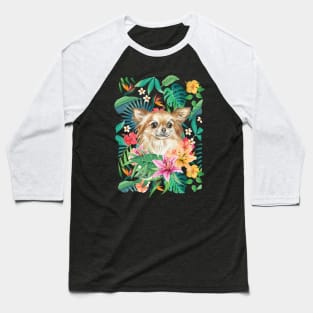 Tropical Long Haired Red Chihuahua 2 Baseball T-Shirt